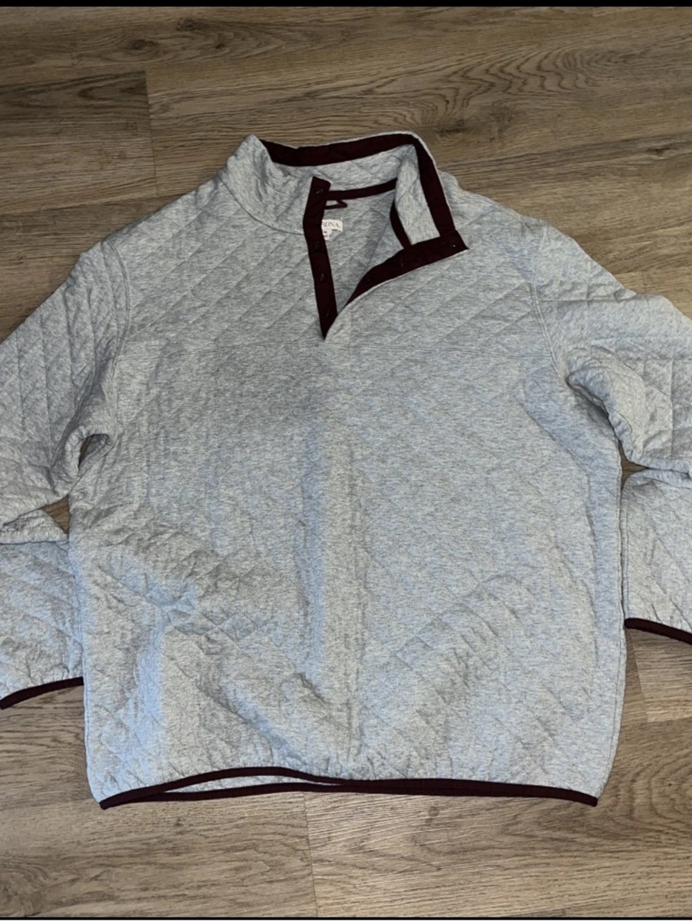 Merona Light Gray Quilted Half-button Sweater with Maroon Trim
